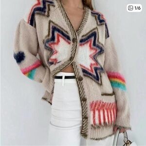 Commense Multicolor Star Pattern Cardigan